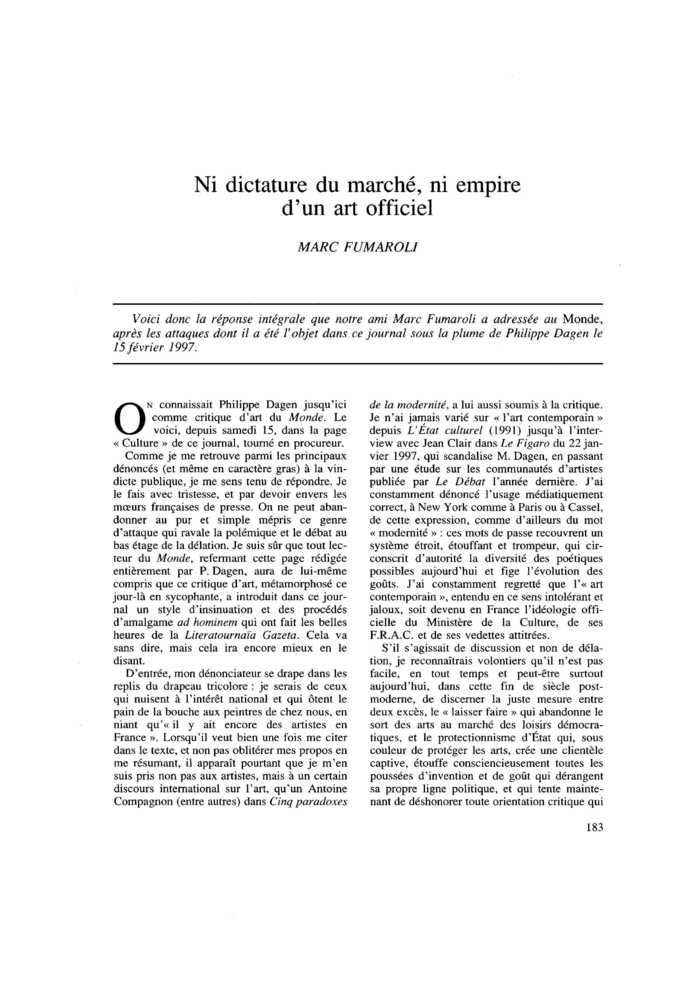 Ni dictature du marché, ni empire d’un art officiel
 – page 1