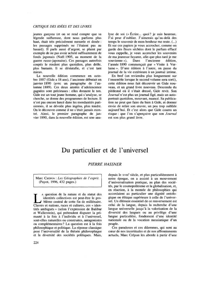 Du particulier et de l’universel
 – page 1