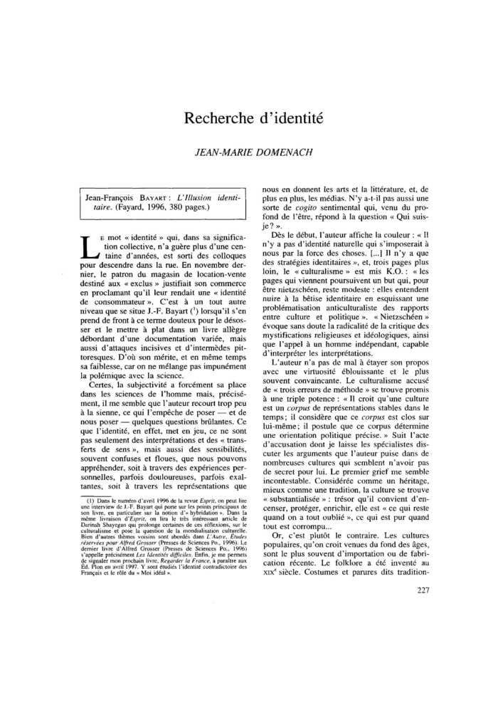 Recherche d’identité
 – page 1