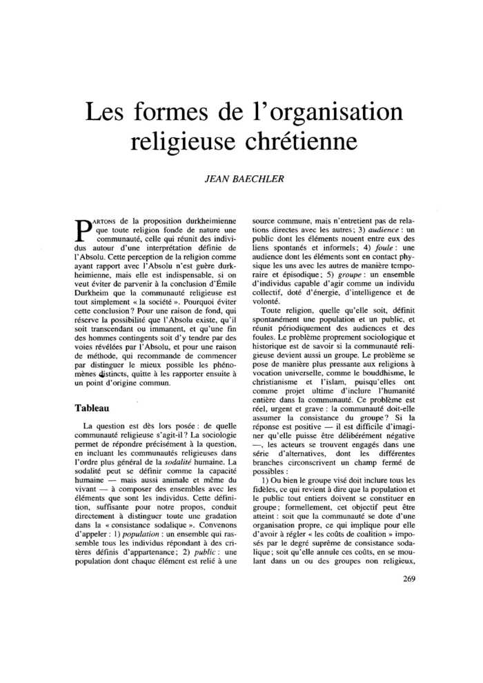 Les formes de l’organisation religieuse chrétienne
 – page 1