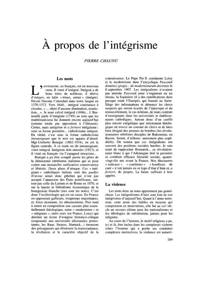 À propos de l’intégrisme
 – page 1
