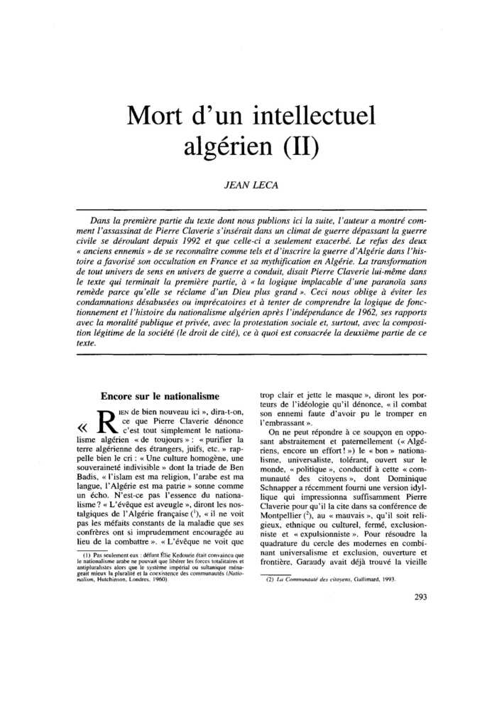 Mort d’un intellectuel algérien (II)
 – page 1