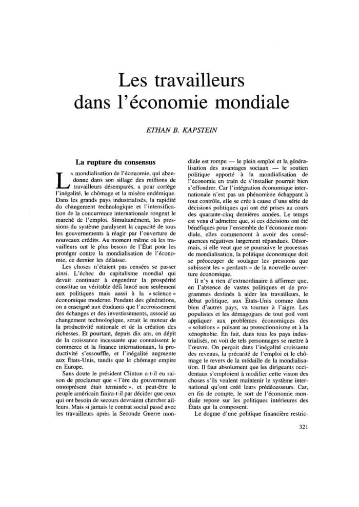 Les travailleurs dans l’économie mondiale
 – page 1