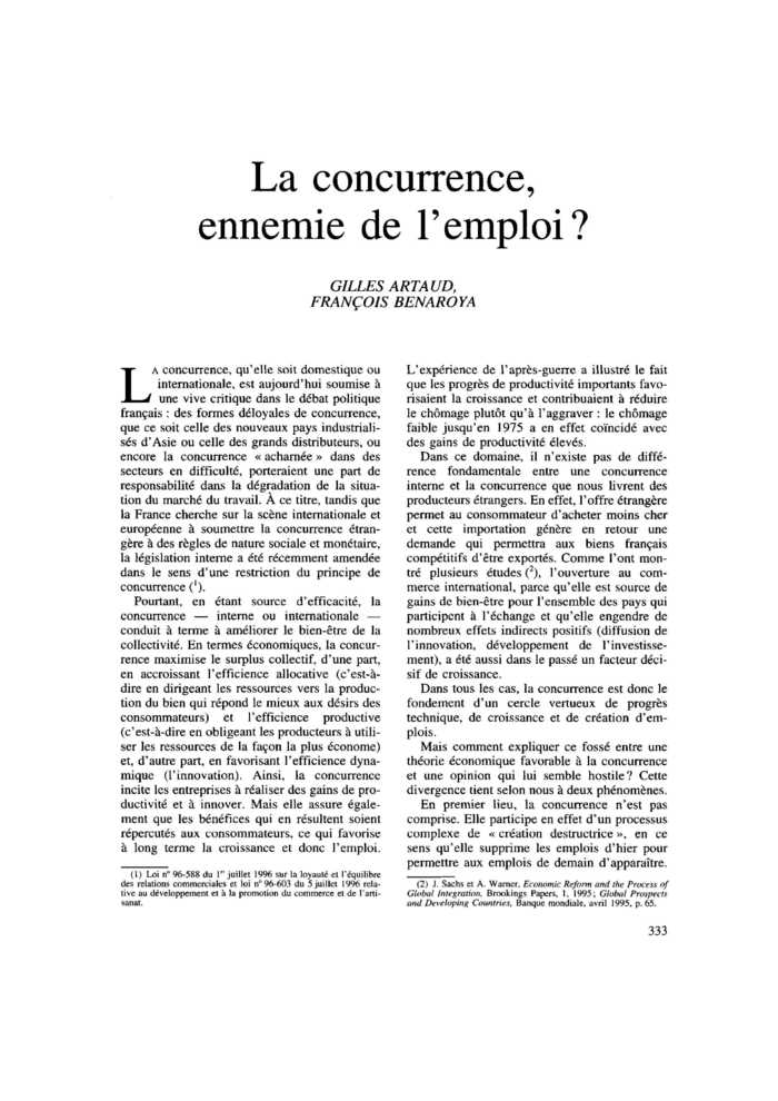 La concurrence, ennemie de l’emploi ?
 – page 1