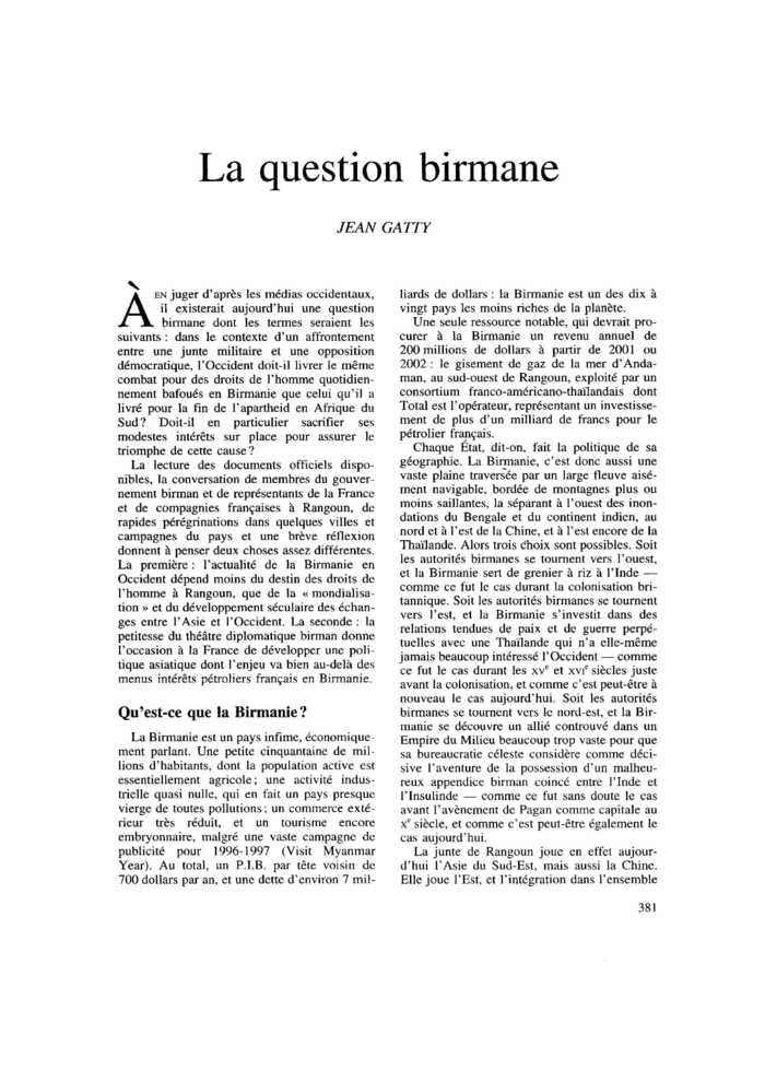 La question birmane
 – page 1