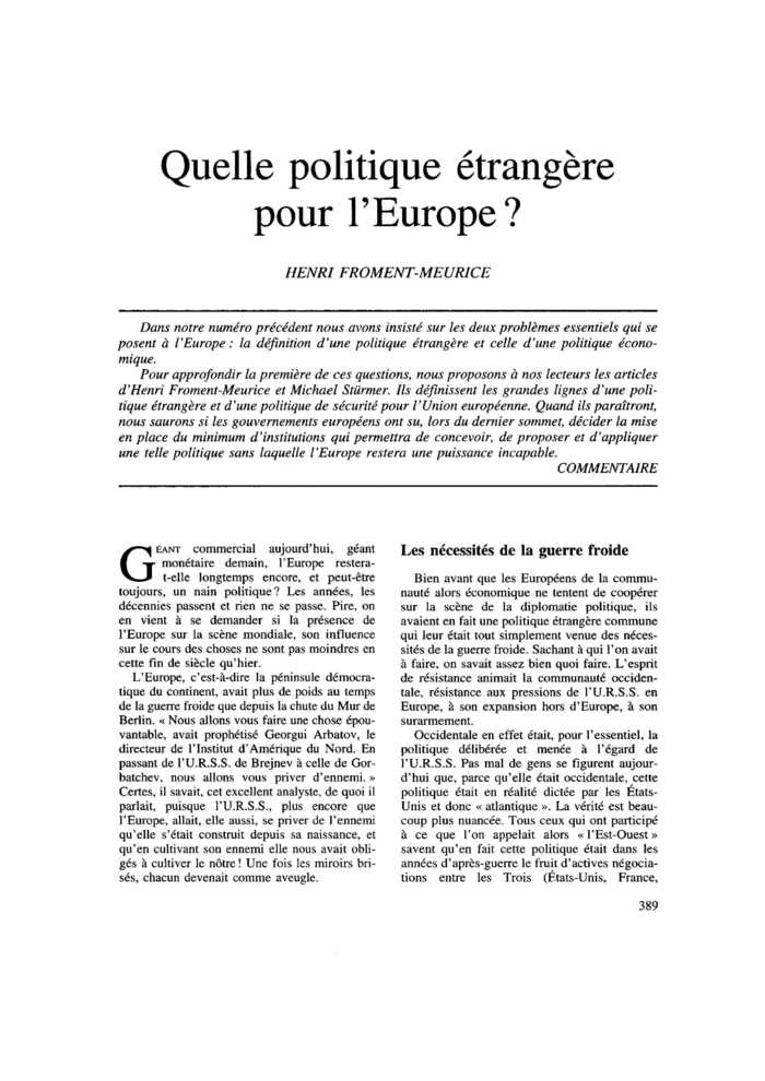 Quelle politique étrangère pour l’Europe ?
 – page 1
