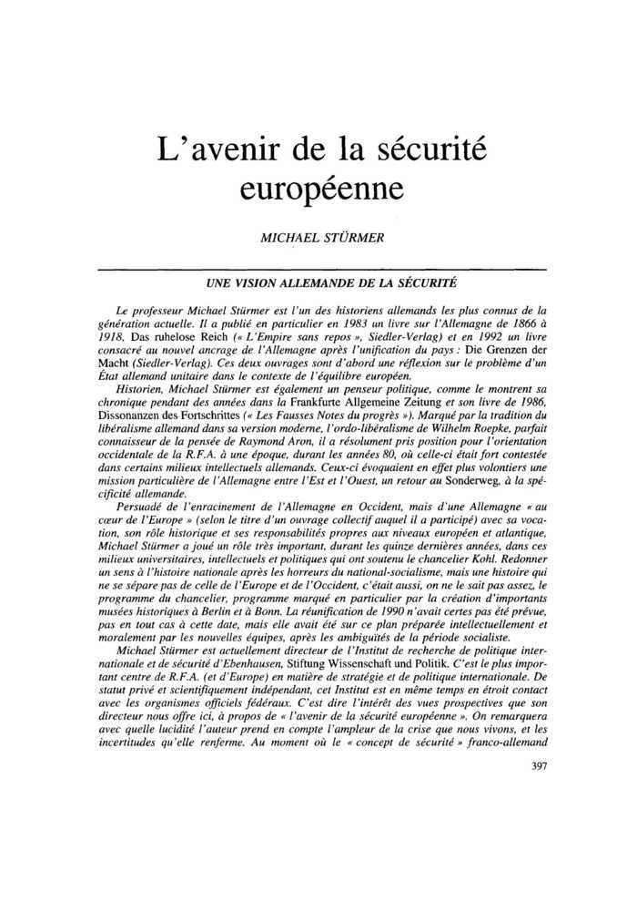 UNE VISION ALLEMANDE DE LA SÉCURITÉ
 – page 1