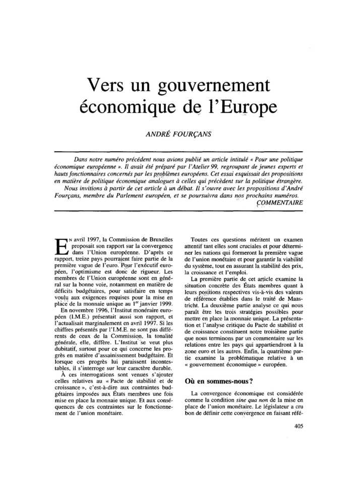 Vers un gouvernement économique de l’Europe
 – page 1