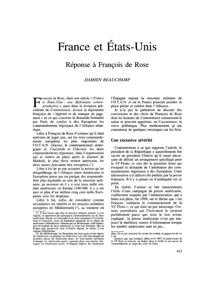 France et États-Unis. Réponse à François de Rose
 – page 1