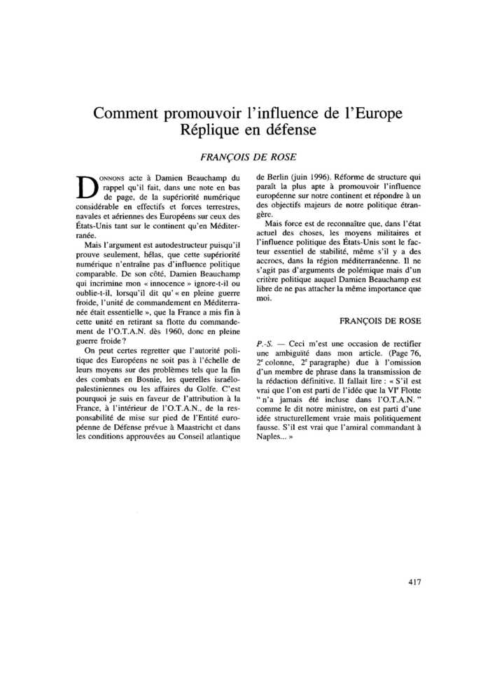 Comment promouvoir l’influence de l’Europe. Réplique en défense
 – page 1
