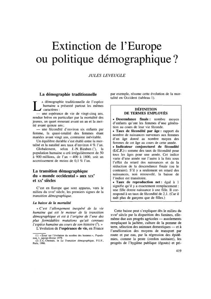 Extinction de l’Europe ou politique démographique ?
 – page 1