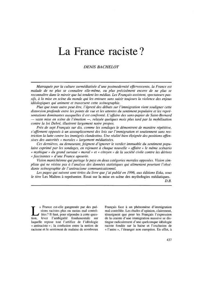 La France raciste ?
 – page 1