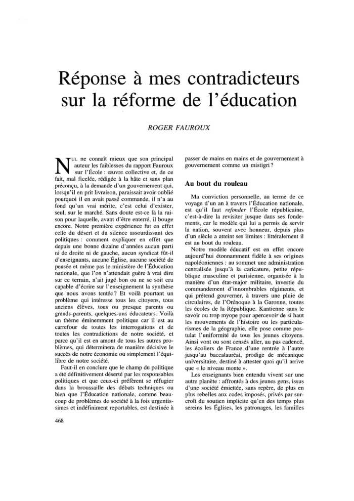 Réponse à mes contradicteurs sur la réforme de l’éducation
 – page 1