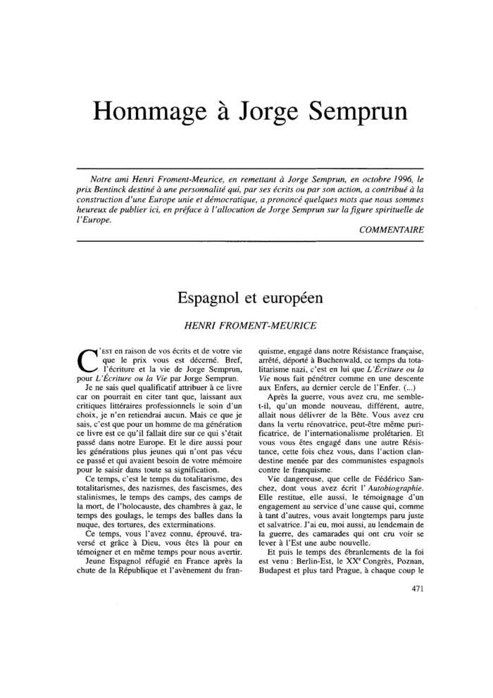 Hommage à Jorge Semprun
 – page 1