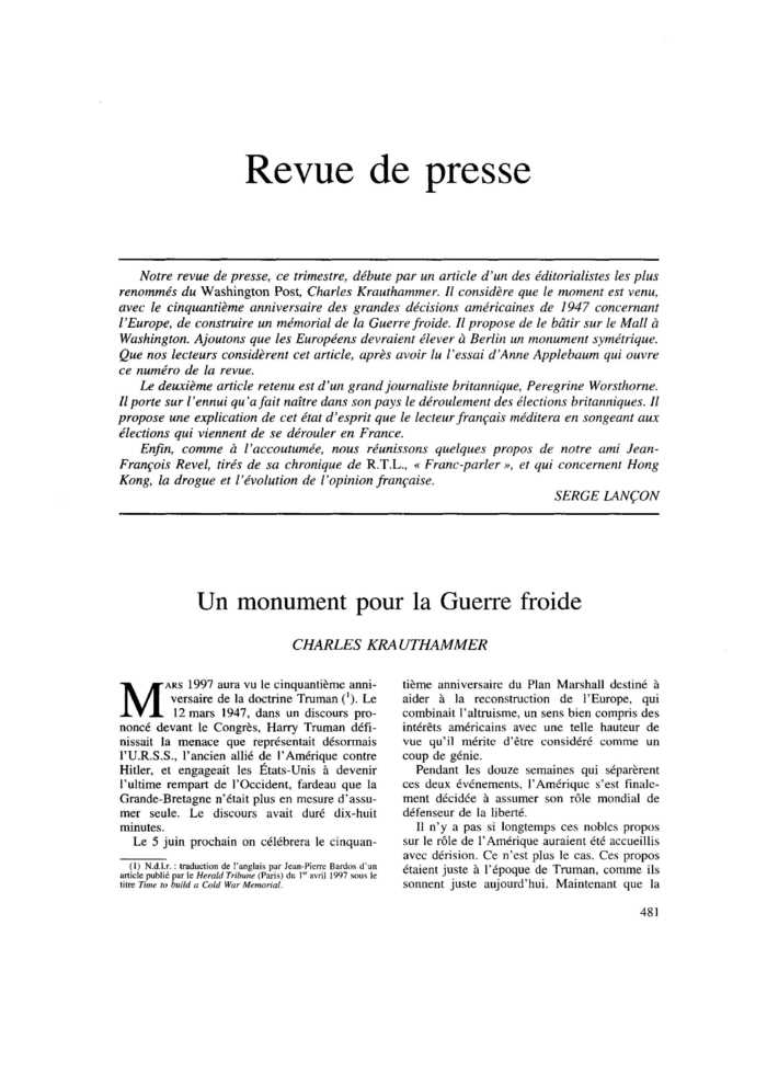 Revue de presse
 – page 1