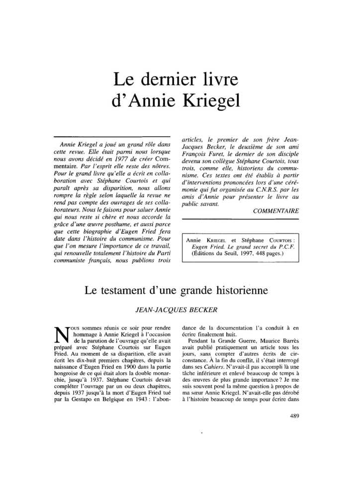 Le testament d’une grande historienne
 – page 1