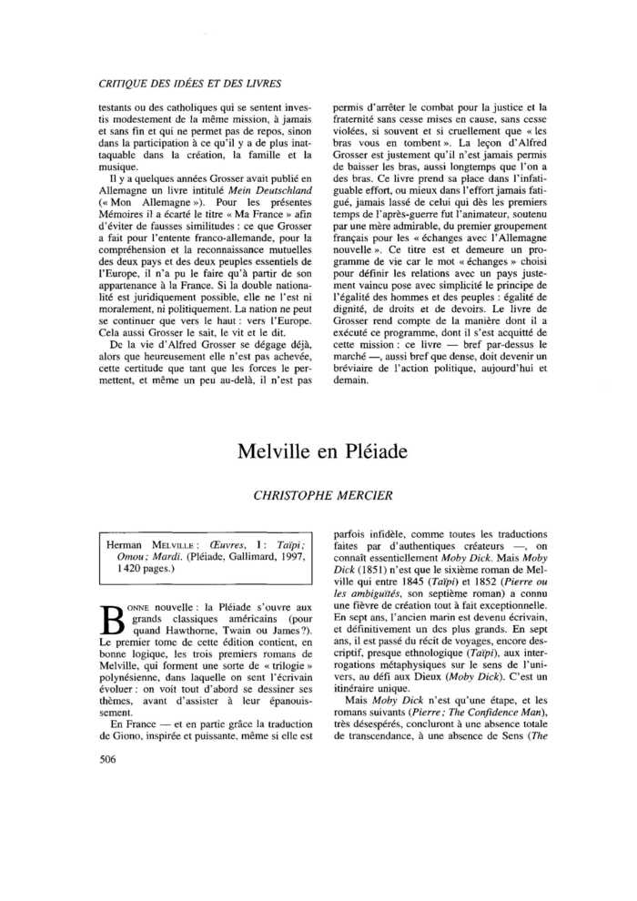 Melville en Pléiade
 – page 1