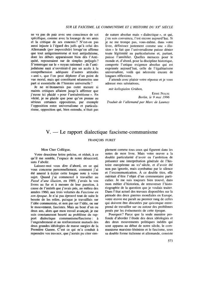V. Le rapport dialectique fascisme-communisme
 – page 1