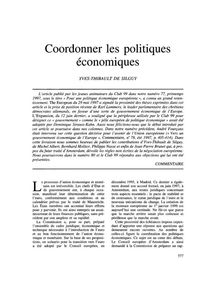 Coordonner les politiques économiques
 – page 1