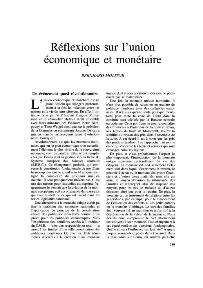 Réflexions sur l’union économique et monétaire
 – page 1