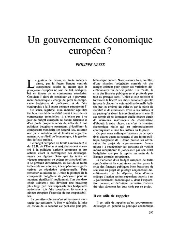 Un gouvernement économique européen ?
 – page 1