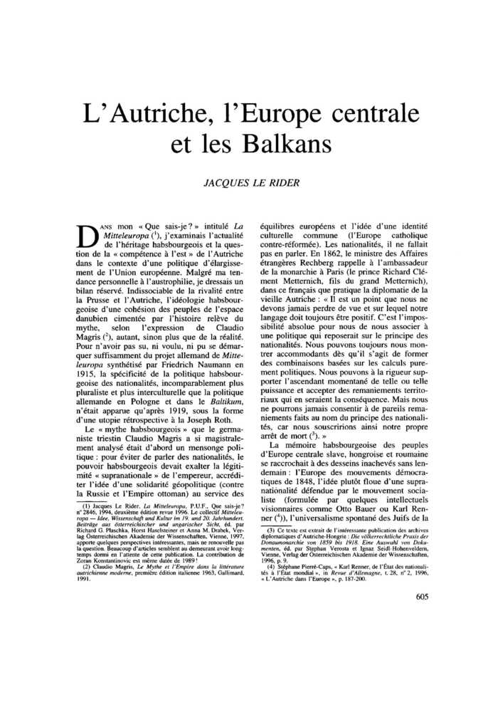 L’Autriche, l’Europe centrale et les Balkans
 – page 1