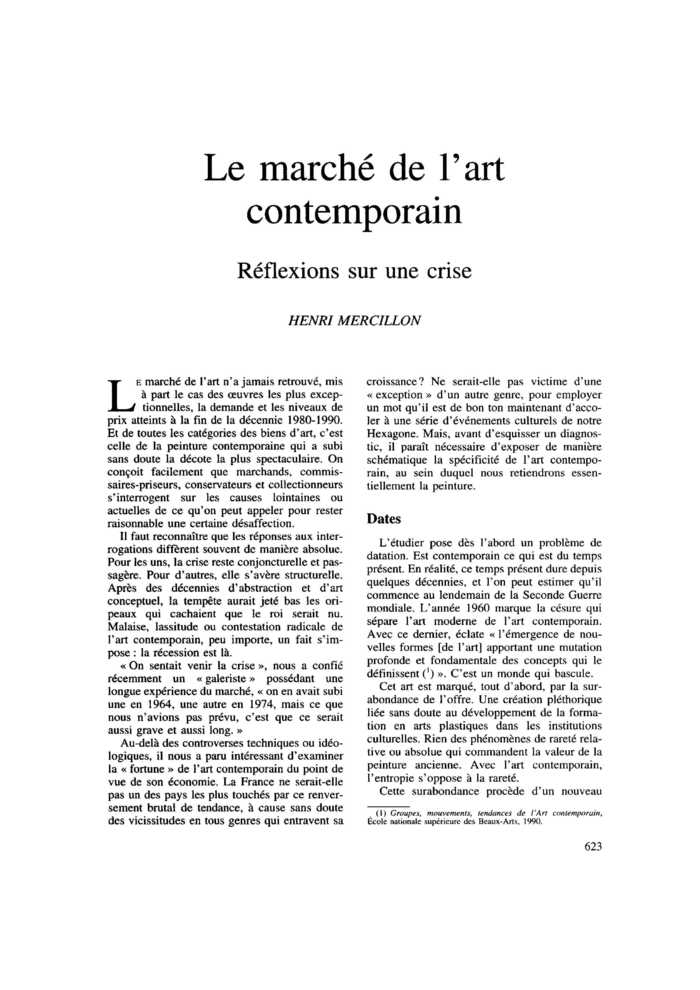 Le marché de l’art contemporain. Réflexions sur une crise
 – page 1