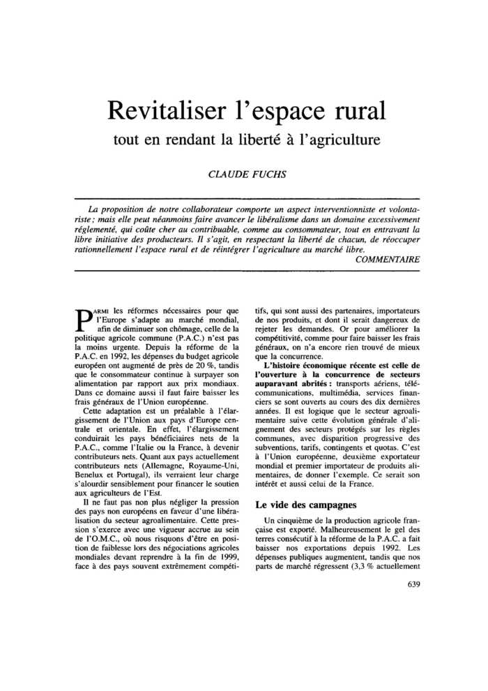 Revitaliser l’espace rural tout en rendant la liberté à l’agriculture
 – page 1