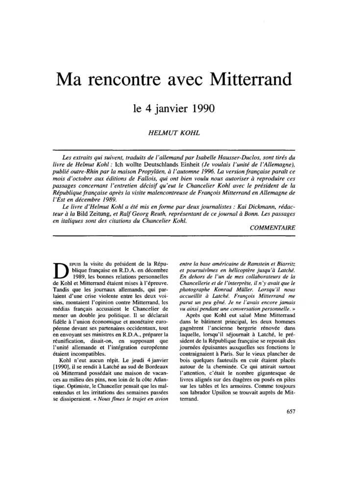 Ma rencontre avec Mitterrand le 4 janvier 1990
 – page 1