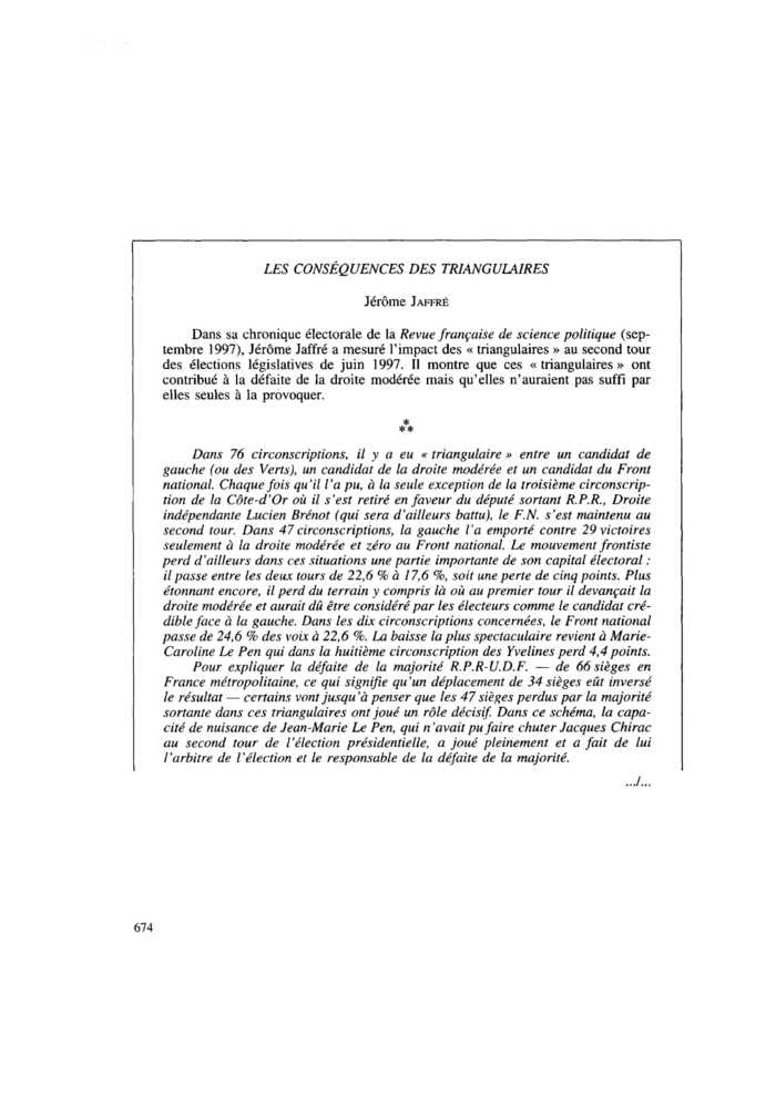 LES CONSÉQUENCES DES TRIANGULAIRES
 – page 1