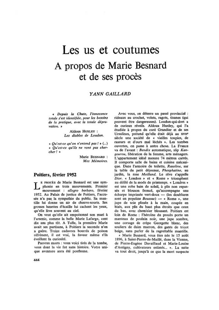 Les us et coutumes. À propos de Marie Besnard et de ses procès
 – page 1