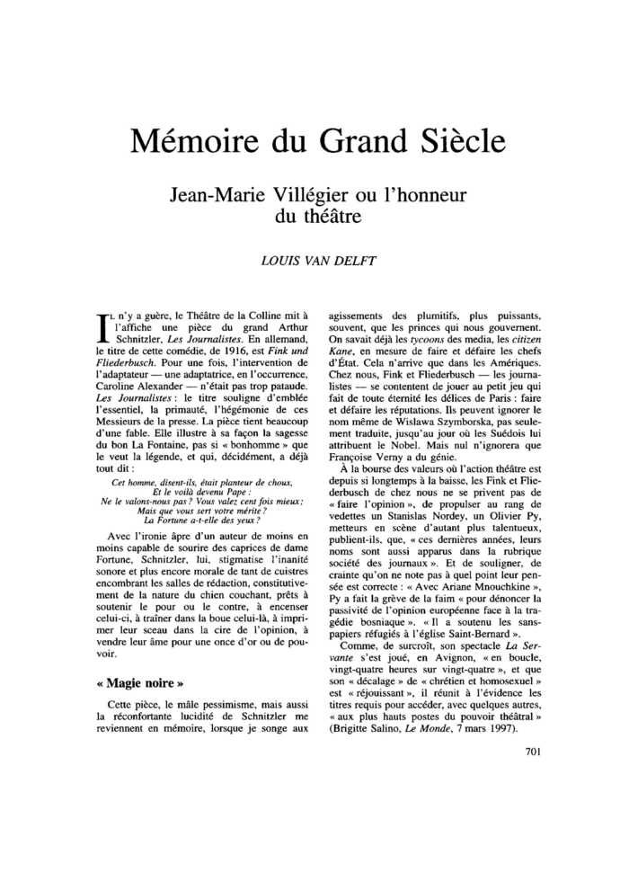 Mémoire du Grand Siècle. Jean-Marie Villégier ou l’honneur du théâtre
 – page 1