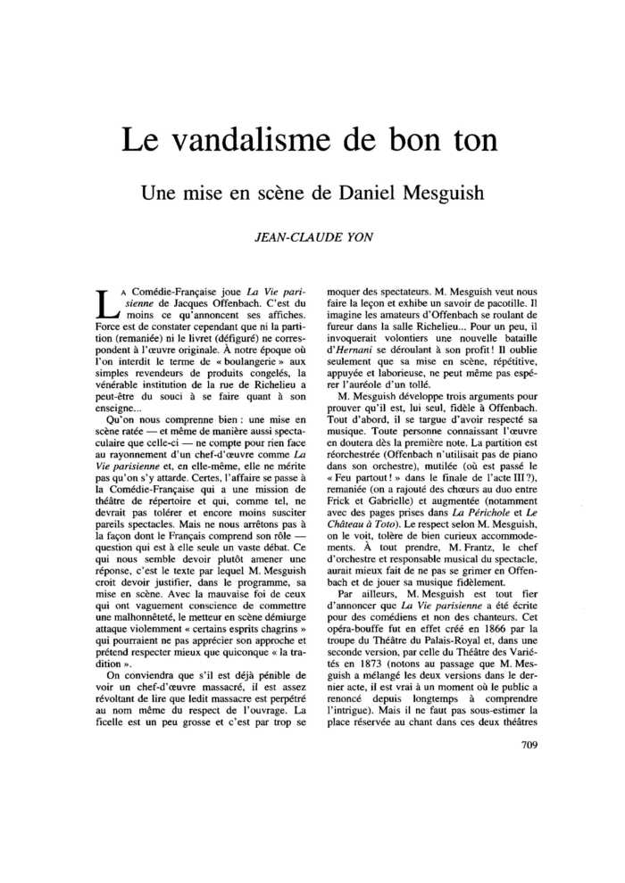 Le vandalisme de bon ton. Une mise en scène de Daniel Mesguish
 – page 1
