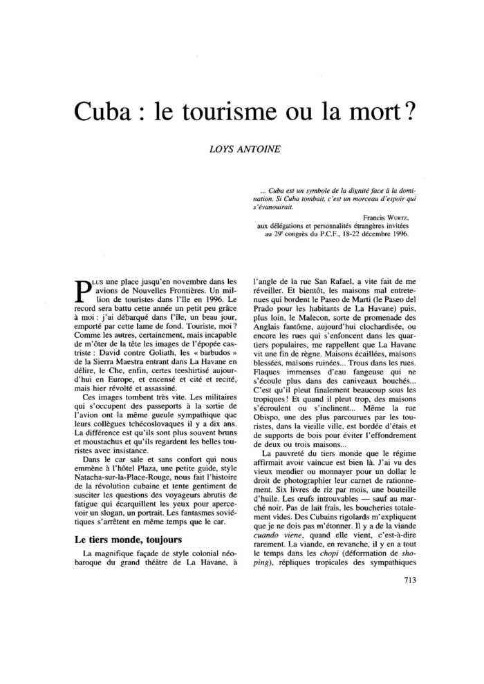 Cuba : le tourisme ou la mort ?
 – page 1