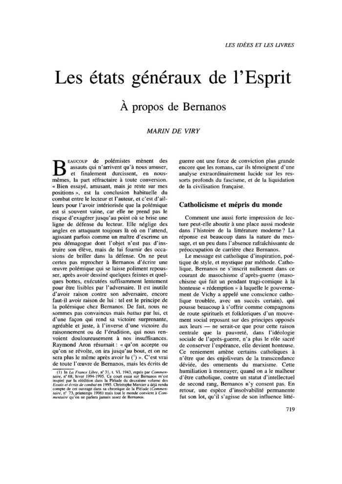Les états généraux de l’Esprit. À propos de Bernanos
 – page 1