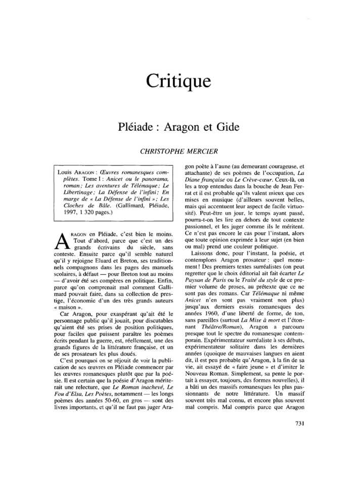 Pléiade : Aragon et Gide
 – page 1