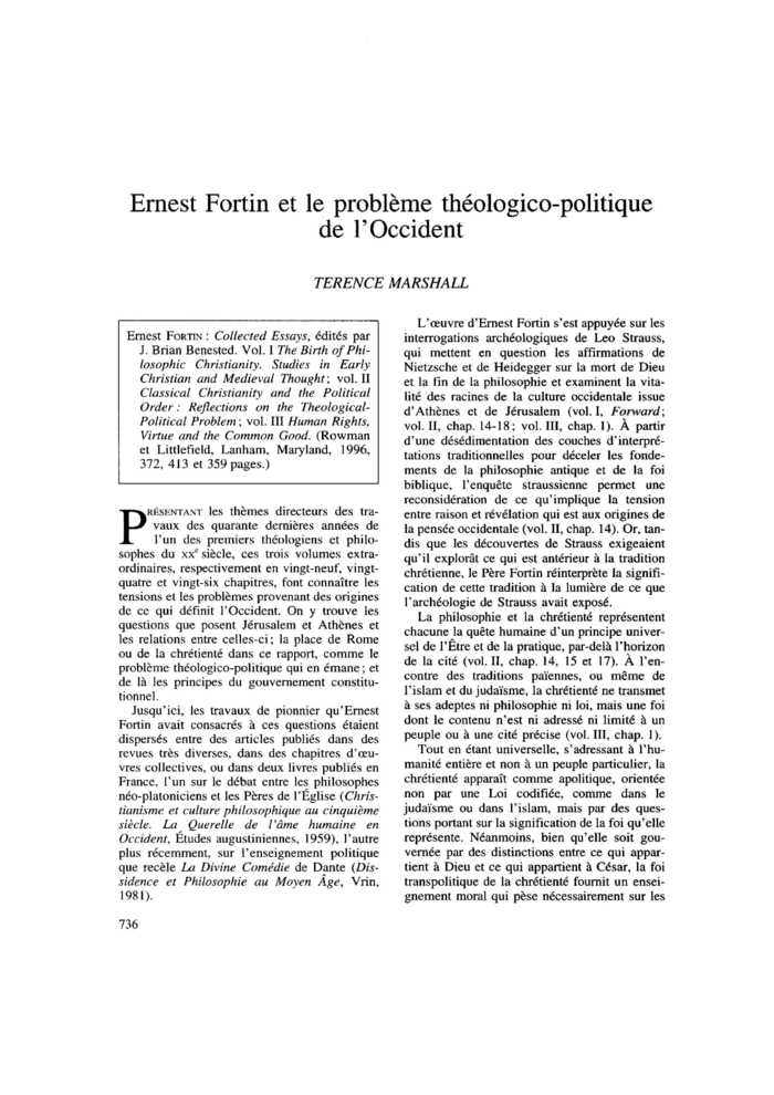 Ernest Fortin et le problème théologico-politique de l’Occident
 – page 1