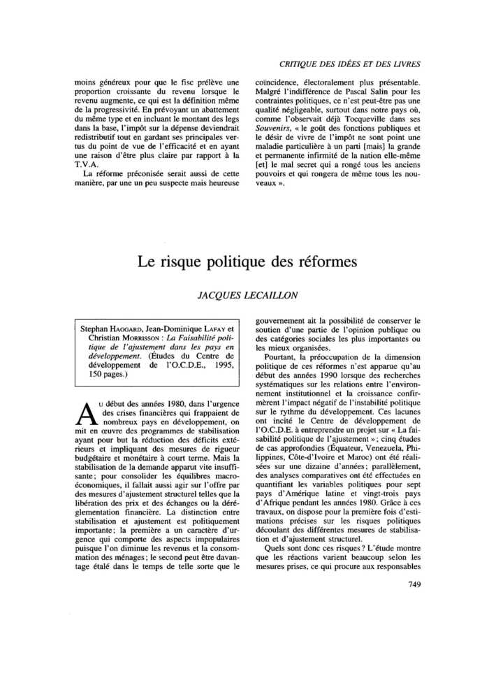 Le risque politique des réformes
 – page 1