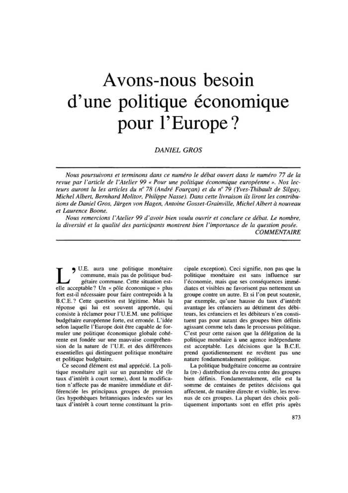 Avons-nous besoin d’une politique économique pour l’Europe ?
 – page 1