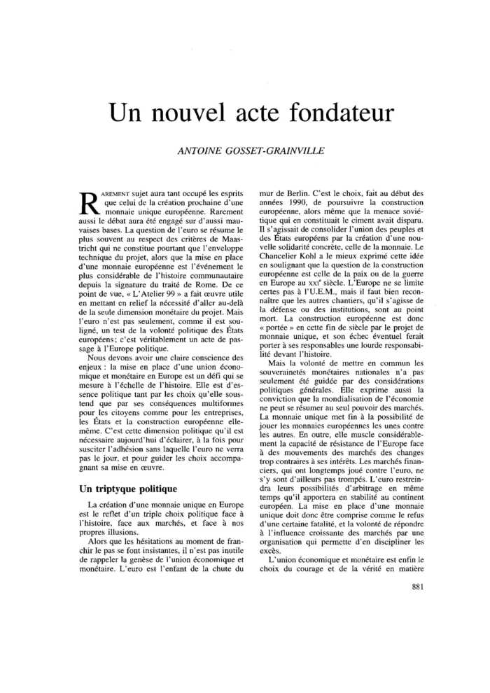 Un nouvel acte fondateur
 – page 1