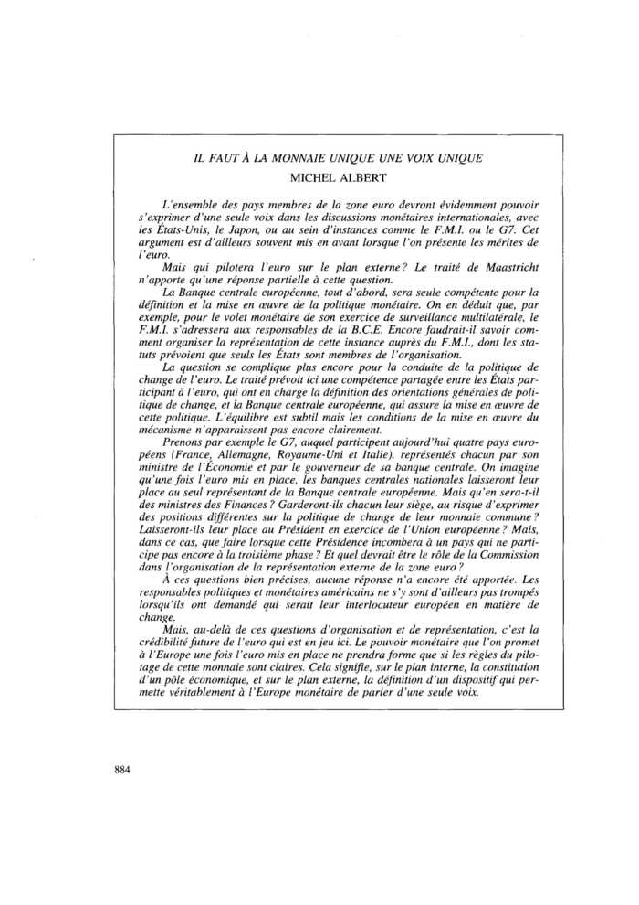 IL FAUT À LA MONNAIE UNIQUE UNE VOIX UNIQUE
 – page 1