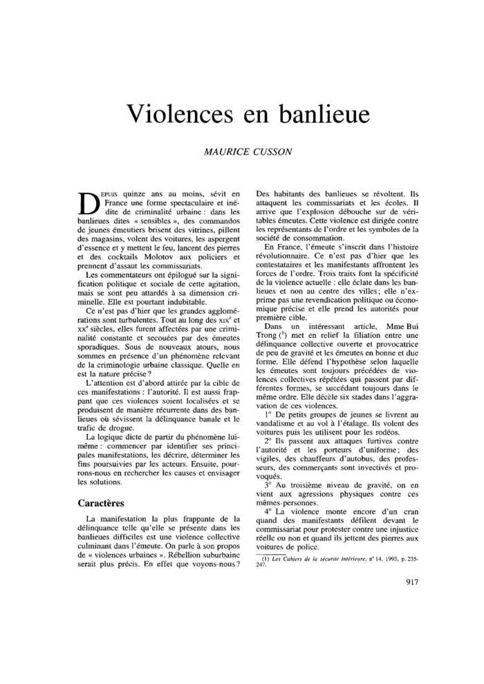 Violences en banlieue
 – page 1