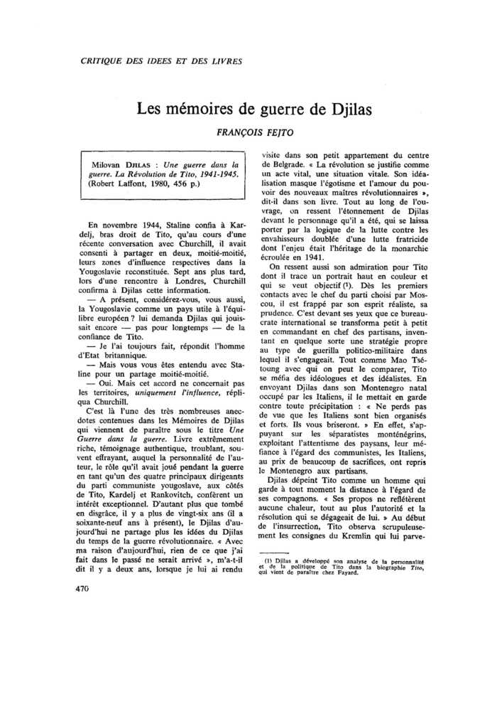 Les mémoires de guerre de Djilas
 – page 1