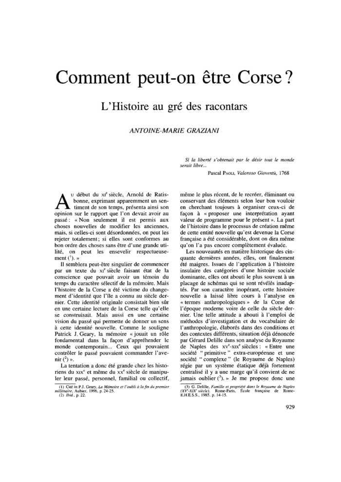 Comment peut-on être Corse ? L’Histoire au gré des racontars
 – page 1