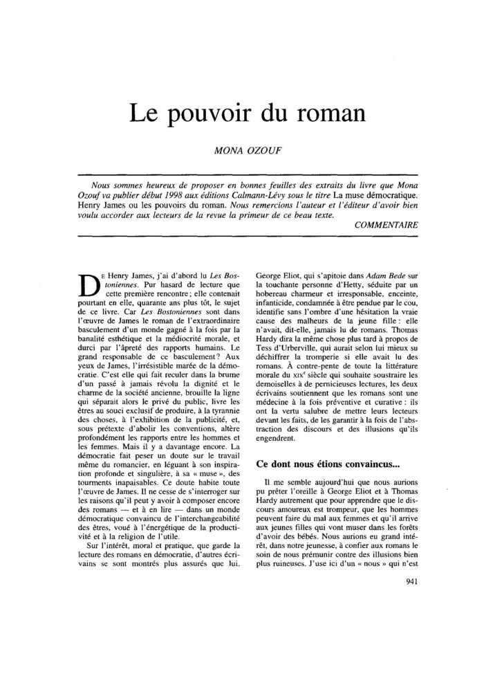 Le pouvoir du roman
 – page 1