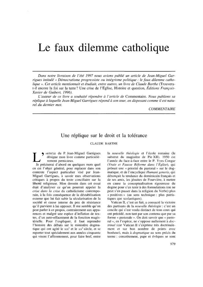Une réplique sur le droit et la tolérance
 – page 1
