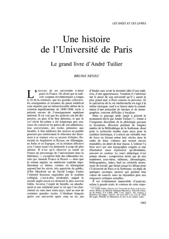 Une histoire de l’Université de Paris. Le grand livre d’André Tuilier
 – page 1