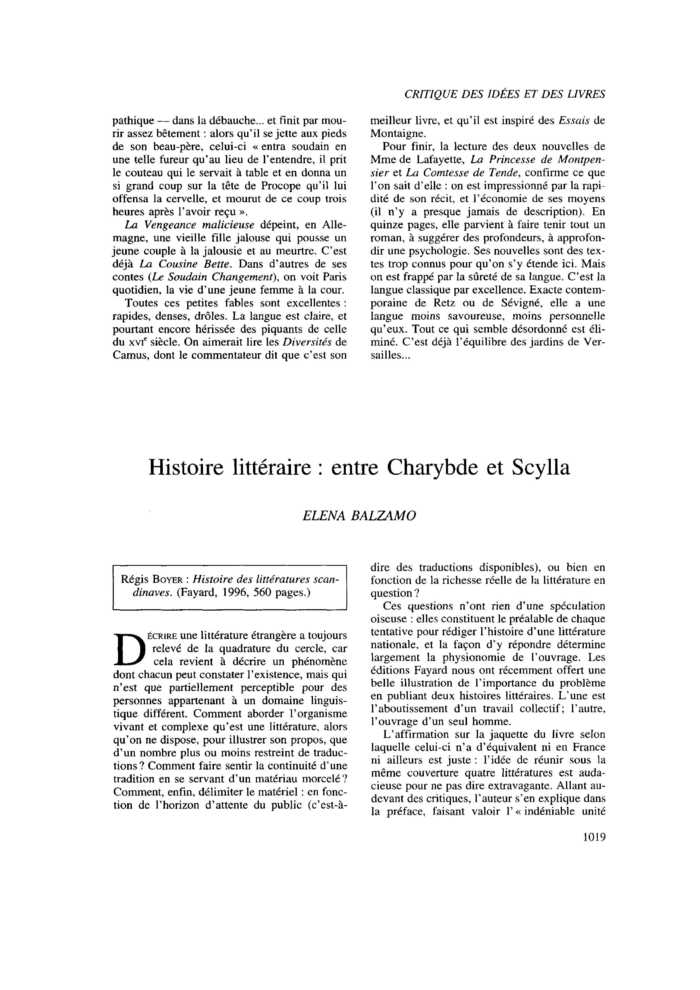 Histoire littéraire : entre Charybde et Scylla
 – page 1