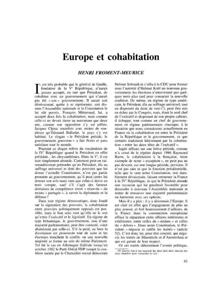 Europe et cohabitation
 – page 1
