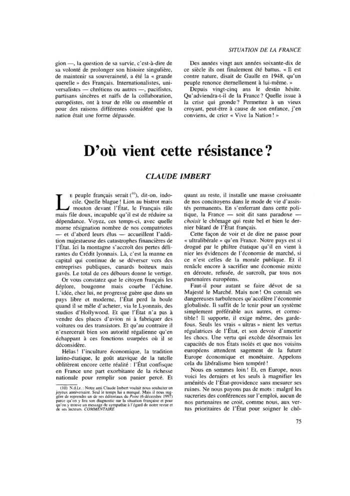 D’où vient cette résistance ?
 – page 1